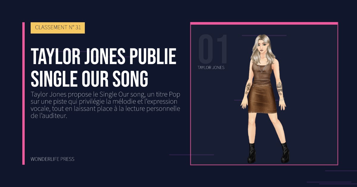 Wonderlife Press: Taylor Jones publie single Our song. portrait des artistes. CLASSEMENT N° 31.