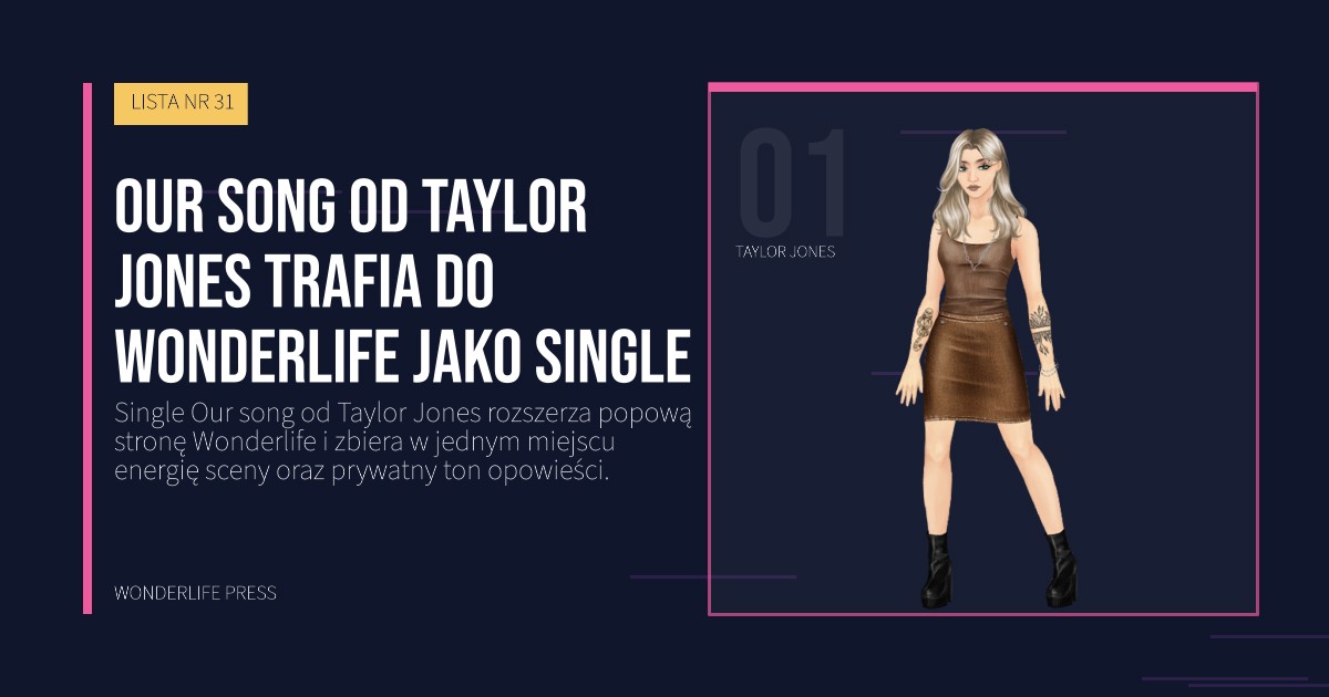 Wonderlife Press: Our song od Taylor Jones trafia do Wonderlife jako Single. portret artystów. LISTA NR 31.