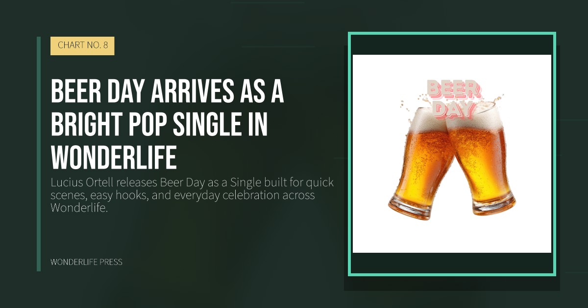 Wonderlife Press: Beer Day arrives as a bright Pop Single in Wonderlife. release artwork. CHART NO. 8.