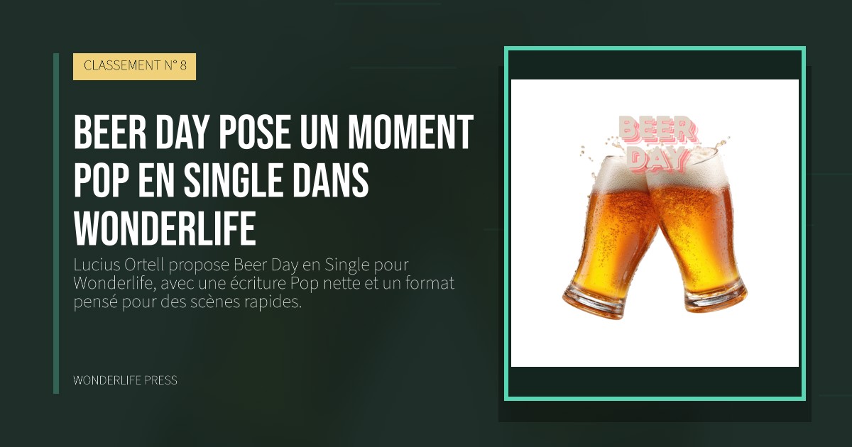 Wonderlife Press: Beer Day pose un moment Pop en Single dans Wonderlife. pochette de la sortie. CLASSEMENT N° 8.