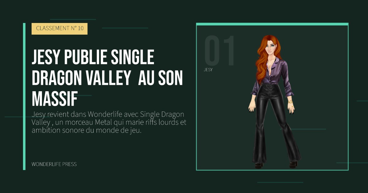 Wonderlife Press: Jesy publie Single Dragon Valley au son massif. portrait des artistes. CLASSEMENT N° 10.