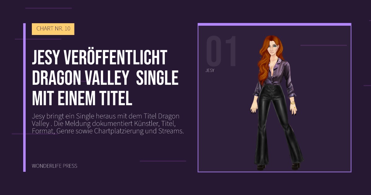 Wonderlife Press: Jesy veröffentlicht Dragon Valley  single mit einem titel. Künstlerporträt. CHART NR. 10.