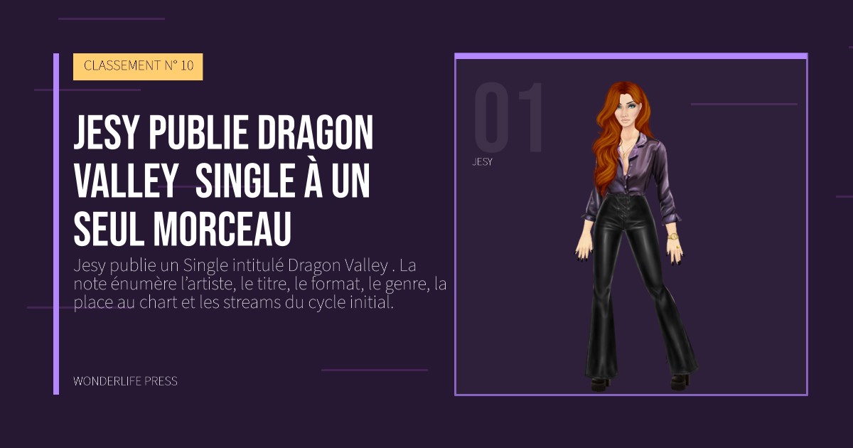 Wonderlife Press: Jesy publie Dragon Valley single à un seul morceau. portrait des artistes. CLASSEMENT N° 10.