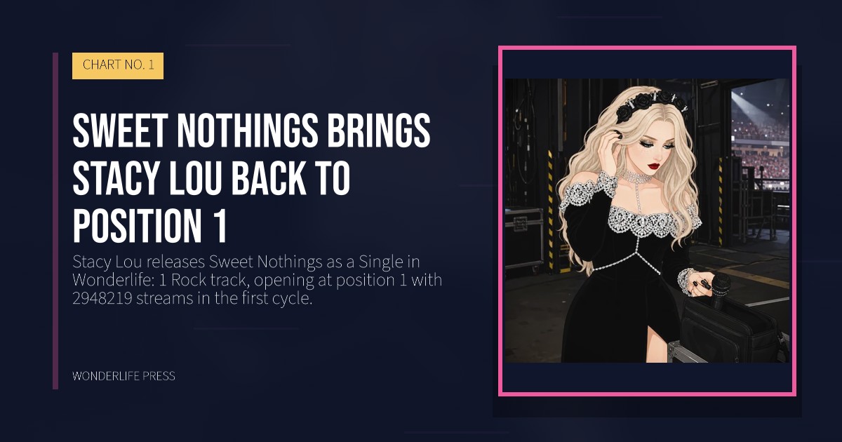 Wonderlife Press: Sweet Nothings brings Stacy Lou back to position 1. release artwork. CHART NO. 1.