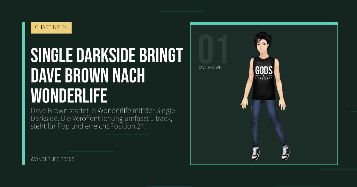 Wonderlife Press: Single Darkside bringt Dave Brown nach Wonderlife. Künstlerporträt. CHART NR. 24.