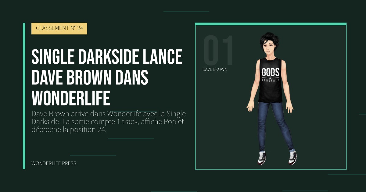 Wonderlife Press: Single Darkside lance Dave Brown dans Wonderlife. portrait des artistes. CLASSEMENT N° 24.
