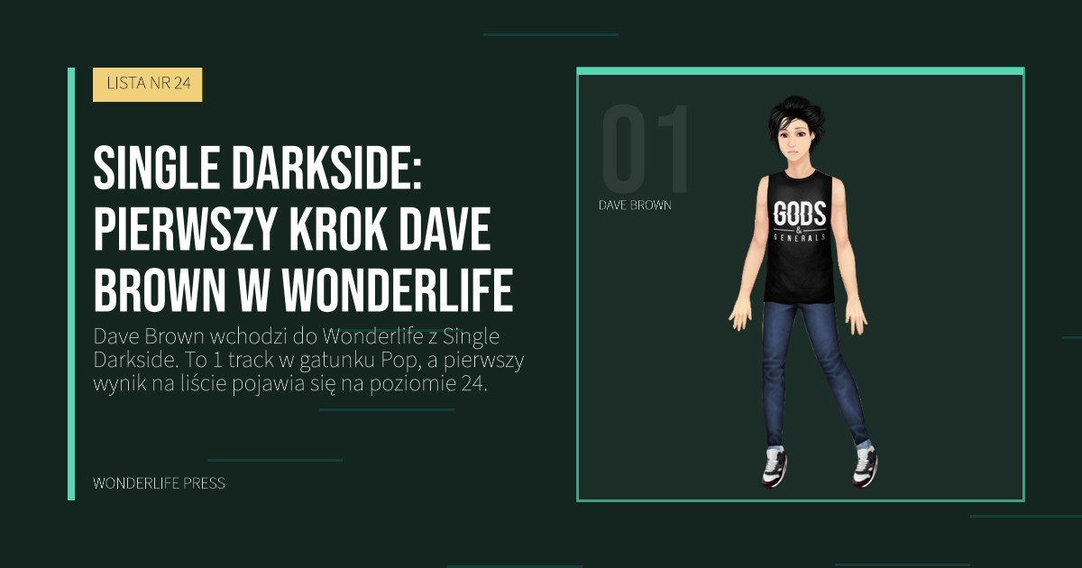 Wonderlife Press: Single Darkside: pierwszy krok Dave Brown w Wonderlife. portret artystów. LISTA NR 24.