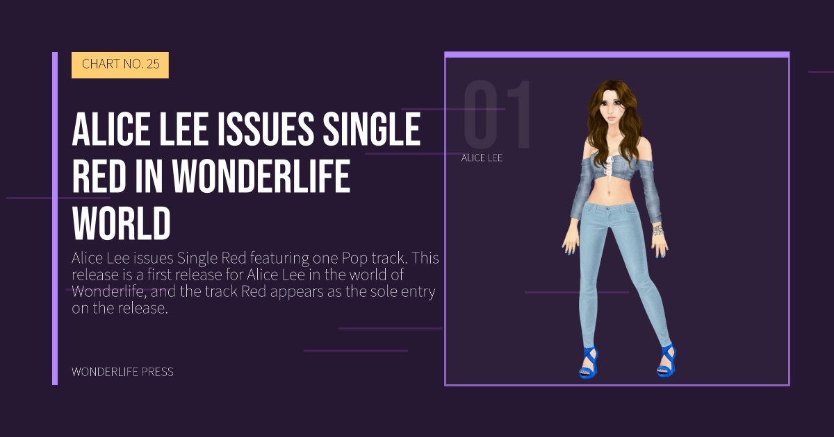 Wonderlife Press: Alice Lee issues Single Red in Wonderlife world. artist portrait. CHART NO. 25.