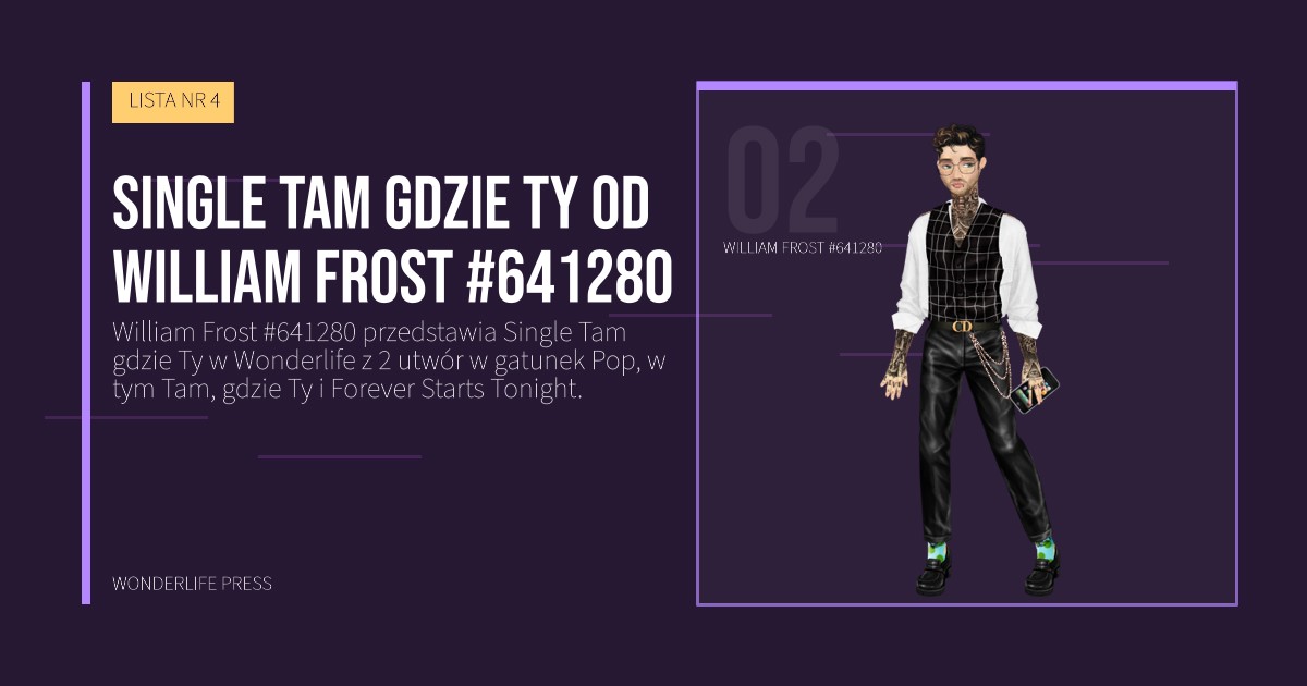Wonderlife Press: Single Tam gdzie Ty od William Frost #641280. portret artystów. LISTA NR 4.