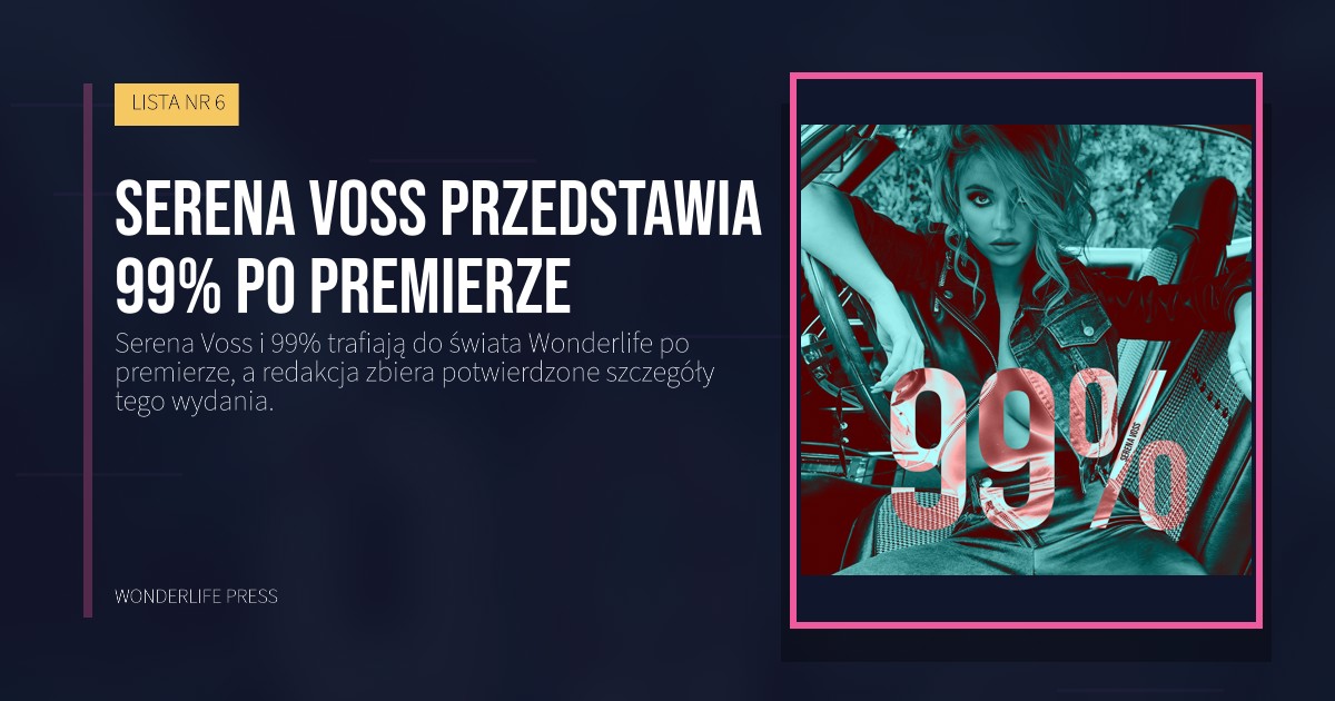 Wonderlife Press: Serena Voss przedstawia 99% po premierze. okładka wydawnictwa. LISTA NR 6.