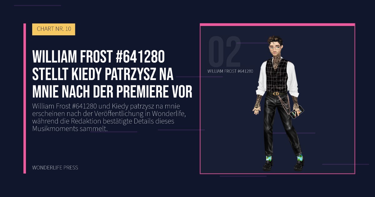 Wonderlife Press: William Frost #641280 stellt Kiedy patrzysz na mnie nach der Premiere vor. Künstlerporträt. CHART NR. 10.