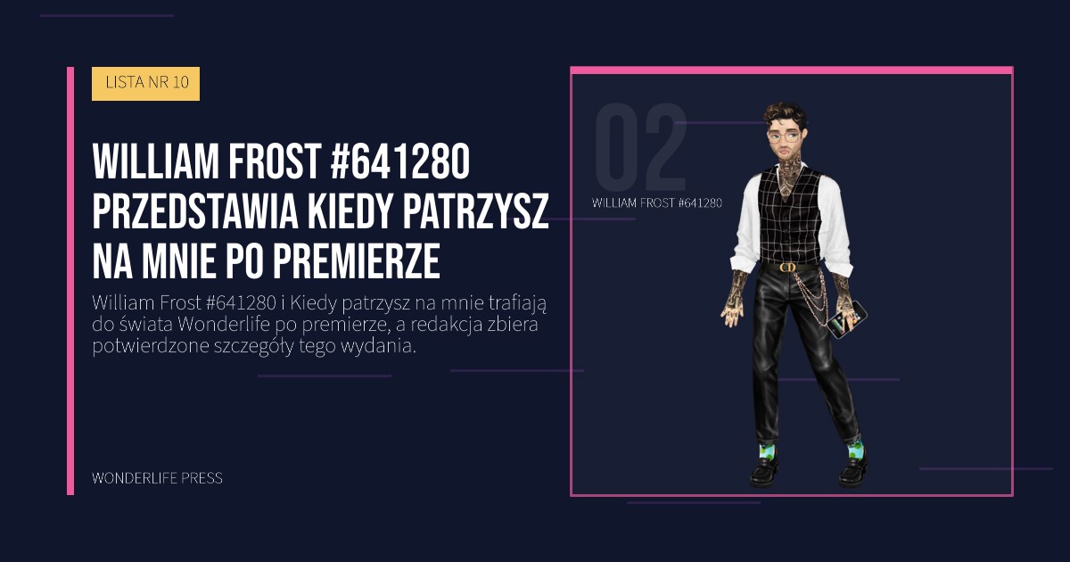 Wonderlife Press: William Frost #641280 przedstawia Kiedy patrzysz na mnie po premierze. portret artystów. LISTA NR 10.