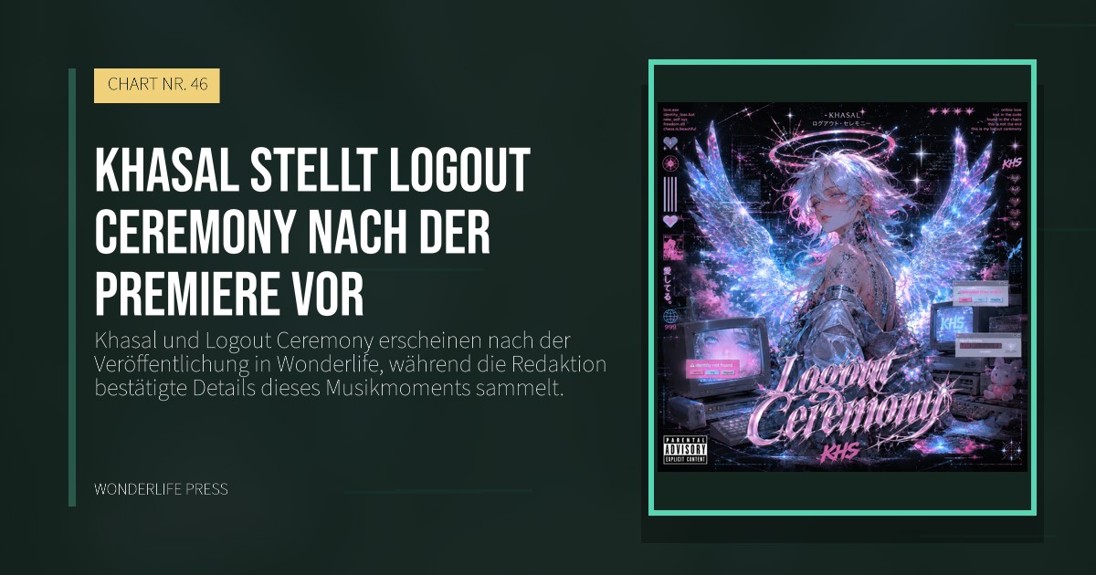 Wonderlife Press: Khasal stellt Logout Ceremony nach der Premiere vor. Veröffentlichungscover. CHART NR. 46.