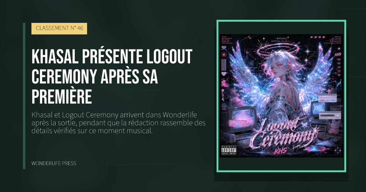 Wonderlife Press: Khasal présente Logout Ceremony après sa première. pochette de la sortie. CLASSEMENT N° 46.