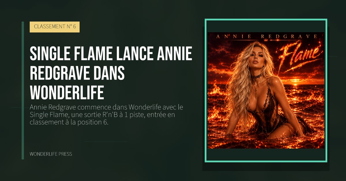 Wonderlife Press: Single Flame lance Annie Redgrave dans Wonderlife. pochette de la sortie. CLASSEMENT N° 6.
