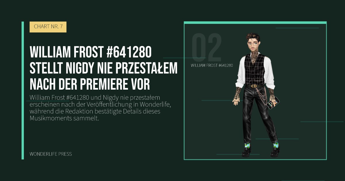 Wonderlife Press: William Frost #641280 stellt Nigdy nie przestałem  nach der Premiere vor. Künstlerporträt. CHART NR. 7.