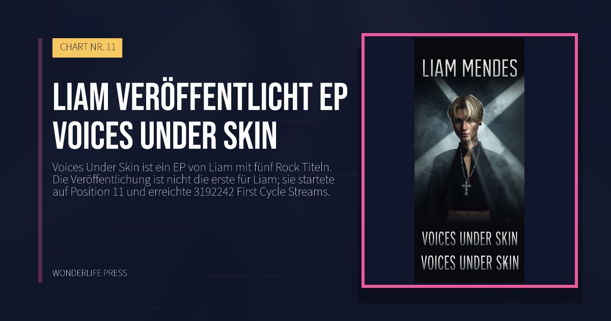 Wonderlife Press: Liam veröffentlicht EP Voices Under Skin. Veröffentlichungscover. CHART NR. 11.