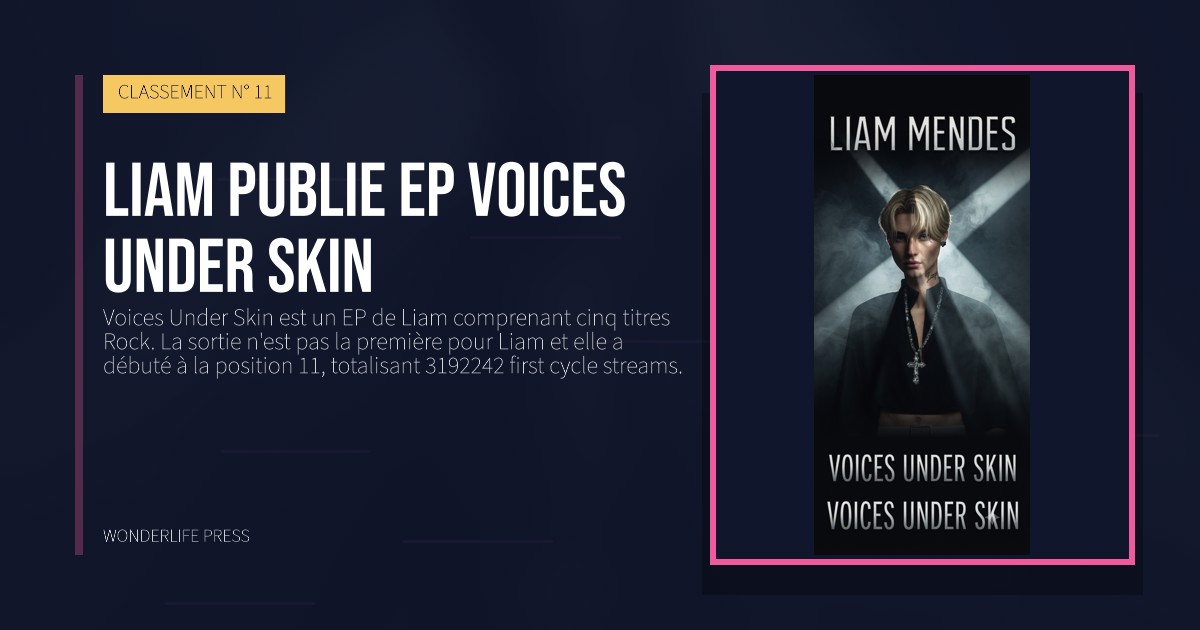 Wonderlife Press: Liam publie EP Voices Under Skin. pochette de la sortie. CLASSEMENT N° 11.