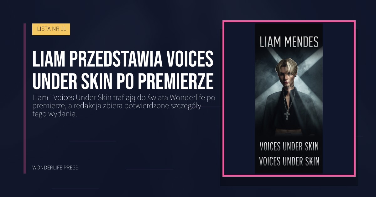 Wonderlife Press: Liam przedstawia Voices Under Skin po premierze. okładka wydawnictwa. LISTA NR 11.