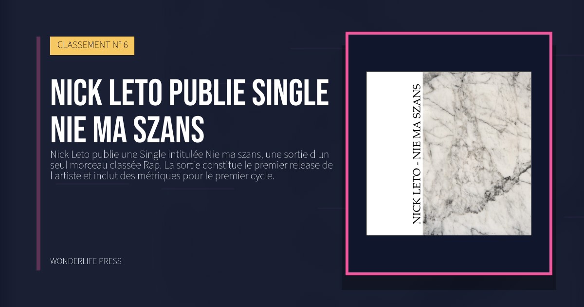 Wonderlife Press: Nick Leto publie Single Nie ma szans. pochette de la sortie. CLASSEMENT N° 6.