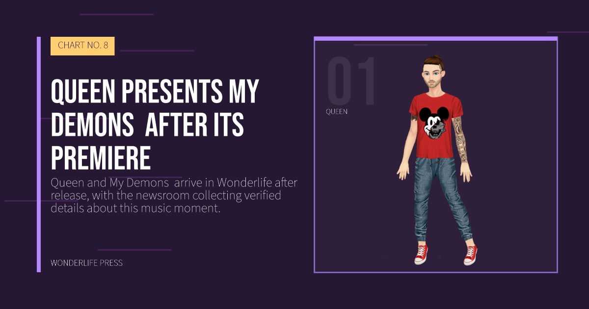 Wonderlife Press: Queen presents My Demons  after its premiere. artist portrait. CHART NO. 8.