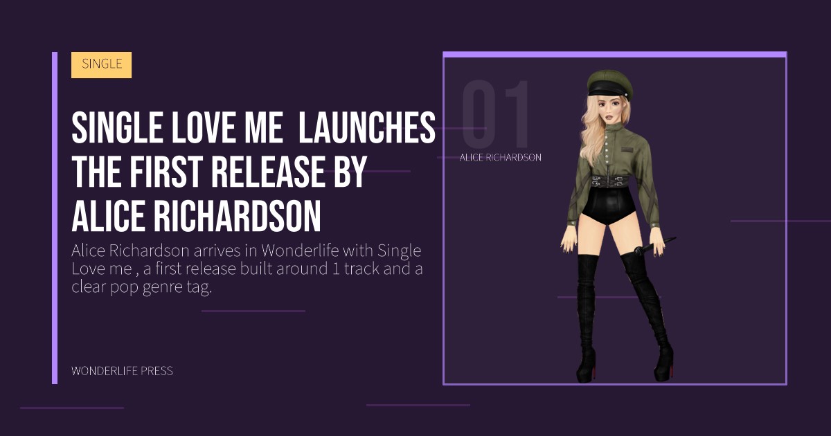 Wonderlife Press: Single Love me  launches the first release by Alice Richardson. artist portrait. SINGLE.