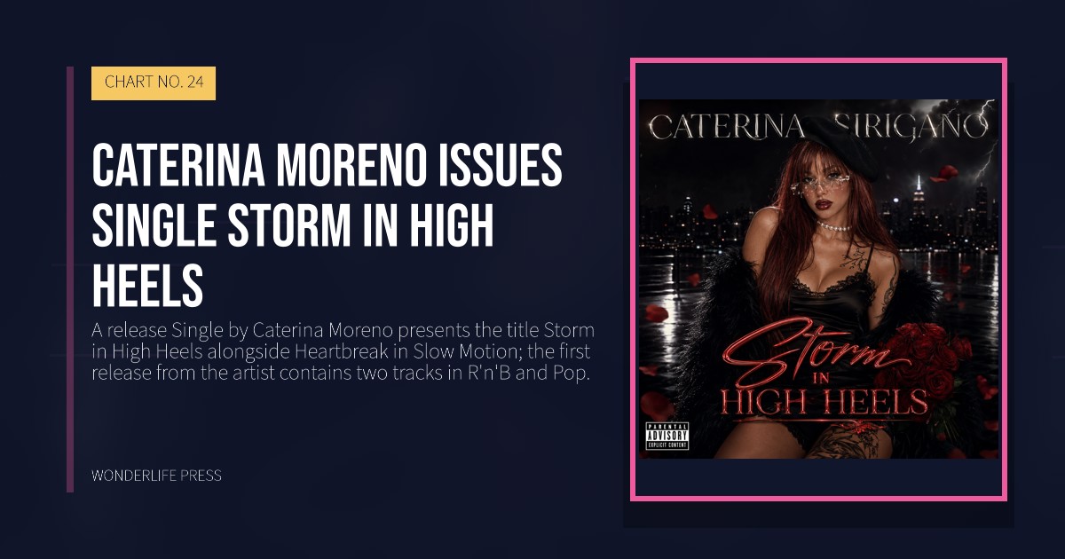 Wonderlife Press: Caterina Moreno issues single Storm in High Heels. release artwork. CHART NO. 24.