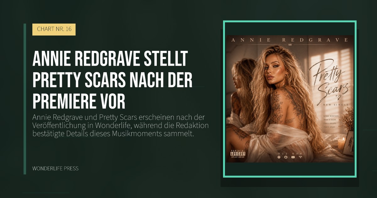 Wonderlife Press: Annie Redgrave stellt Pretty Scars nach der Premiere vor. Veröffentlichungscover. CHART NR. 16.