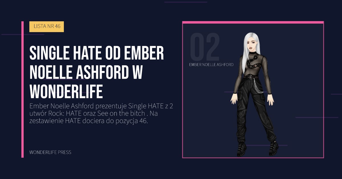 Wonderlife Press: Single HATE od Ember Noelle Ashford w Wonderlife. portret artystów. LISTA NR 46.