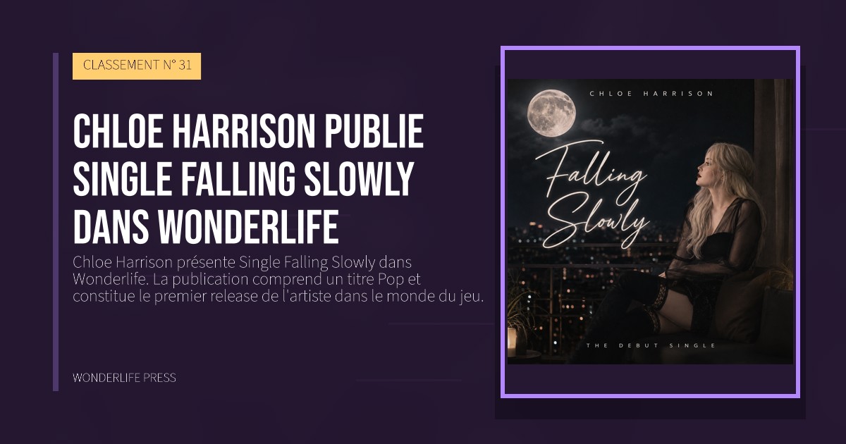 Wonderlife Press: Chloe Harrison publie Single Falling Slowly dans Wonderlife. pochette de la sortie. CLASSEMENT N° 31.
