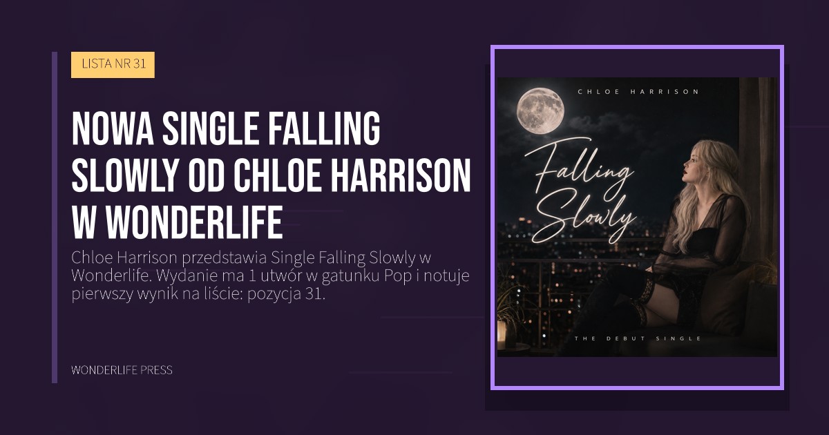 Wonderlife Press: Nowa single Falling Slowly od Chloe Harrison w Wonderlife. okładka wydawnictwa. LISTA NR 31.