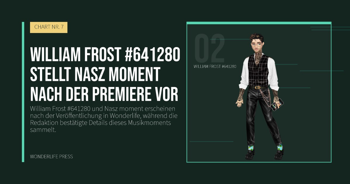 Wonderlife Press: William Frost #641280 stellt Nasz moment nach der Premiere vor. Künstlerporträt. CHART NR. 7.