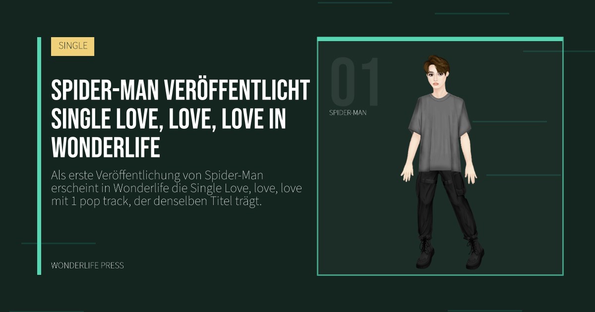 Wonderlife Press: Spider-Man veröffentlicht Single Love, love, love in Wonderlife. Künstlerporträt. SINGLE.