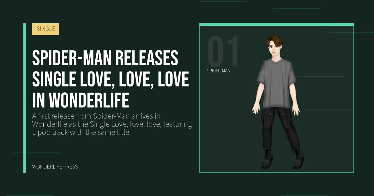Wonderlife Press: Spider-Man releases Single Love, love, love in Wonderlife. artist portrait. SINGLE.