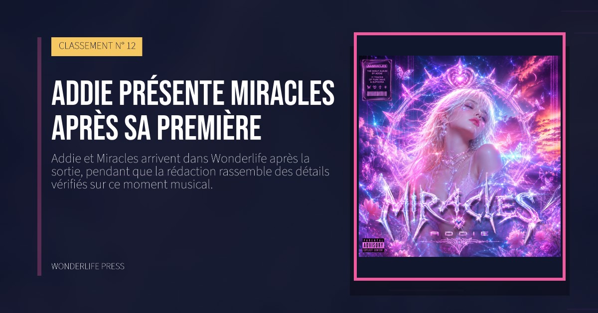 Wonderlife Press: Addie présente Miracles après sa première. pochette de la sortie. CLASSEMENT N° 12.