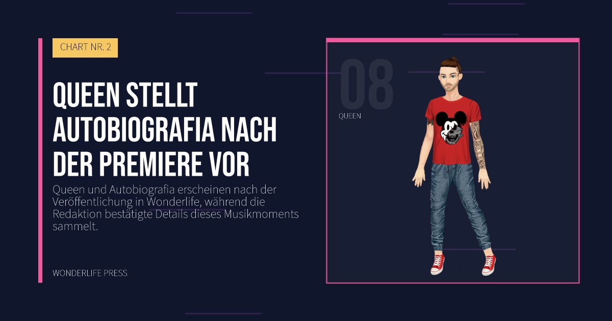 Wonderlife Press: Queen stellt Autobiografia nach der Premiere vor. Künstlerporträt. CHART NR. 2.