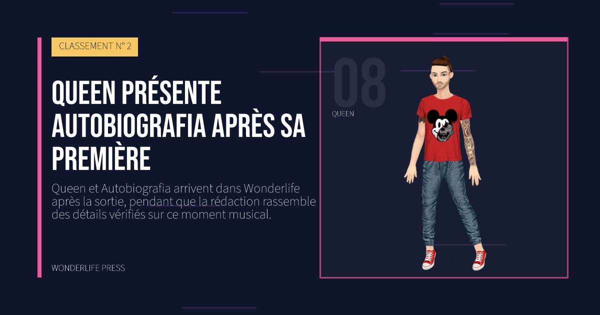 Wonderlife Press: Queen présente Autobiografia après sa première. portrait des artistes. CLASSEMENT N° 2.