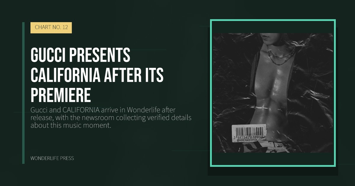 Wonderlife Press: Gucci presents CALIFORNIA after its premiere. release artwork. CHART NO. 12.