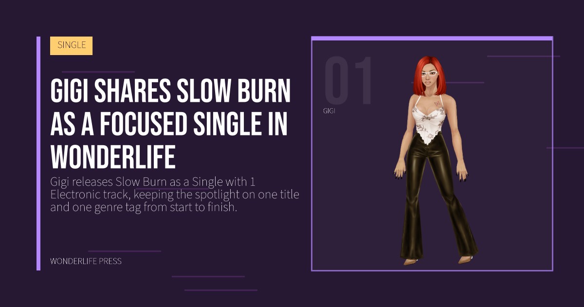 Wonderlife Press: Gigi shares Slow Burn as a focused Single in Wonderlife. artist portrait. SINGLE.