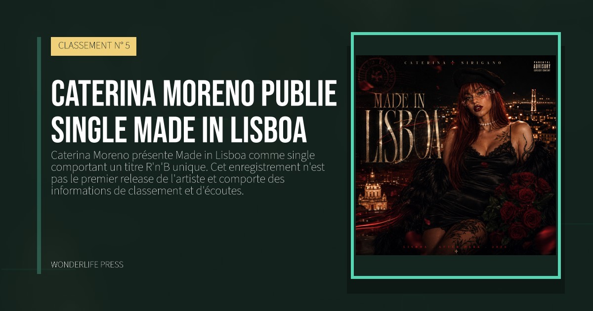 Wonderlife Press: Caterina Moreno publie single made in lisboa. pochette de la sortie. CLASSEMENT N° 5.