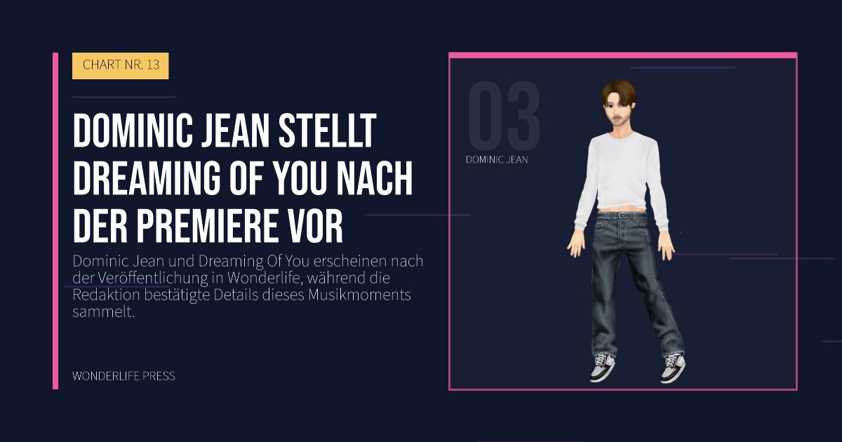 Wonderlife Press: Dominic Jean stellt Dreaming Of You nach der Premiere vor. Künstlerporträt. CHART NR. 13.