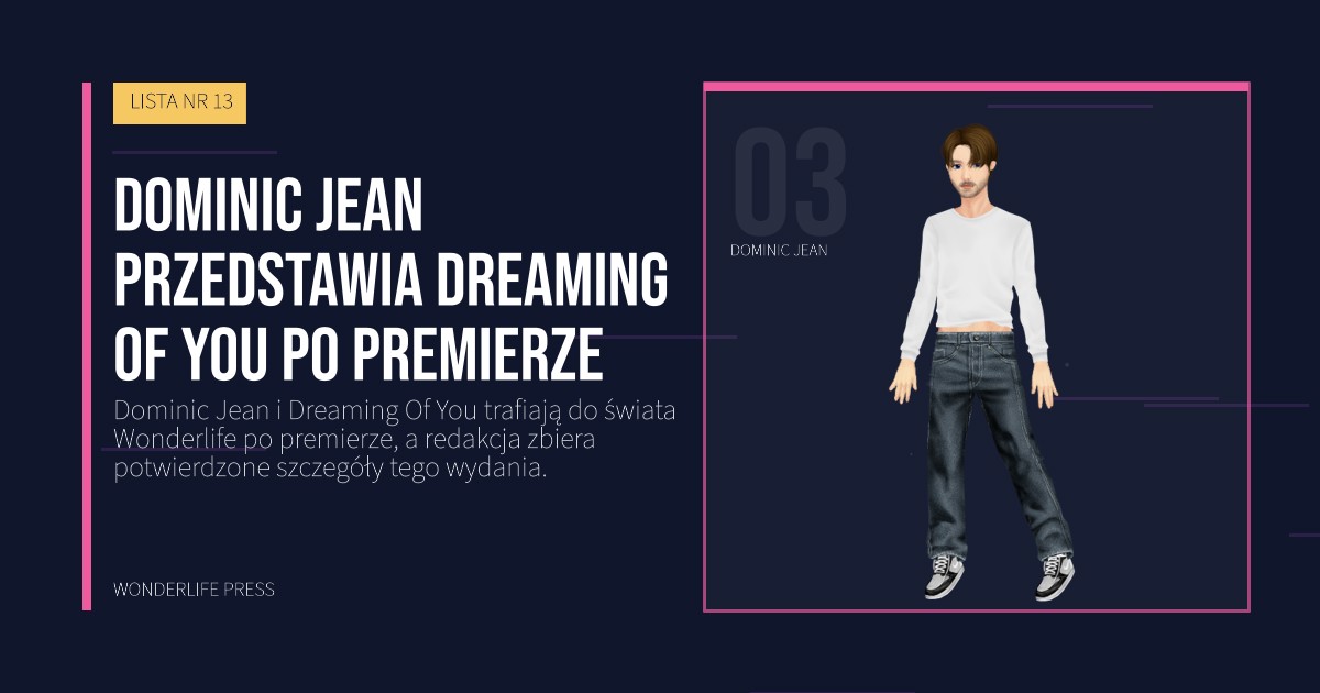 Wonderlife Press: Dominic Jean przedstawia Dreaming Of You po premierze. portret artystów. LISTA NR 13.