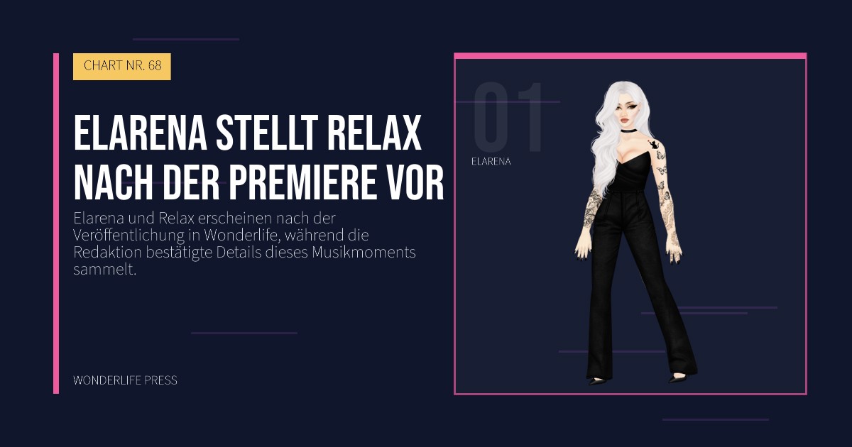 Wonderlife Press: Elarena stellt Relax nach der Premiere vor. Künstlerporträt. CHART NR. 68.