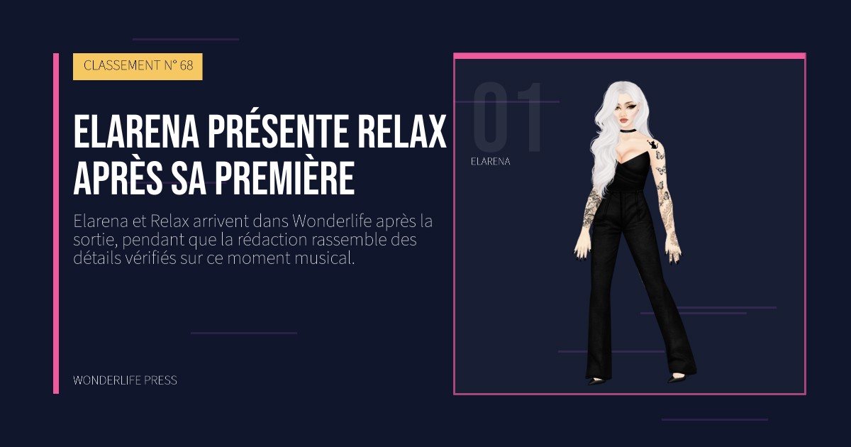Wonderlife Press: Elarena présente Relax après sa première. portrait des artistes. CLASSEMENT N° 68.
