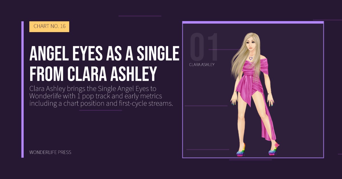 Wonderlife Press: Angel Eyes as a Single from Clara Ashley. artist portrait. CHART NO. 16.