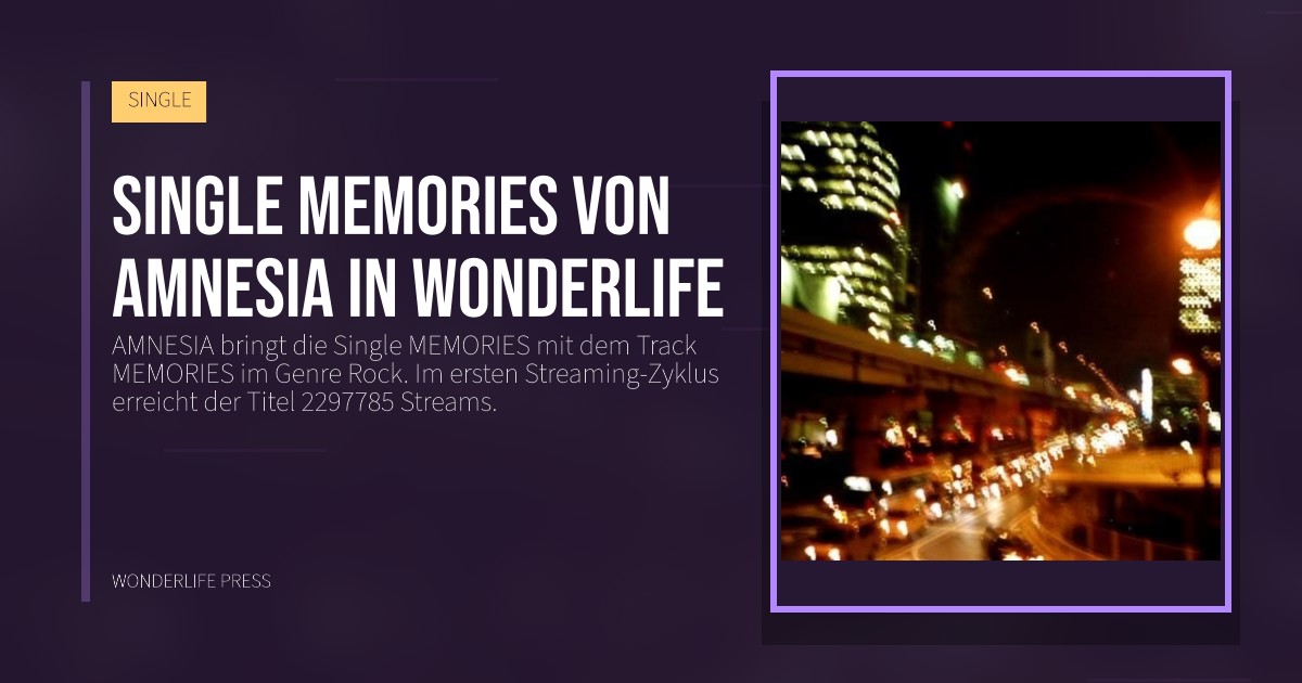 Wonderlife Press: Single MEMORIES von AMNESIA in Wonderlife. Veröffentlichungscover. SINGLE.