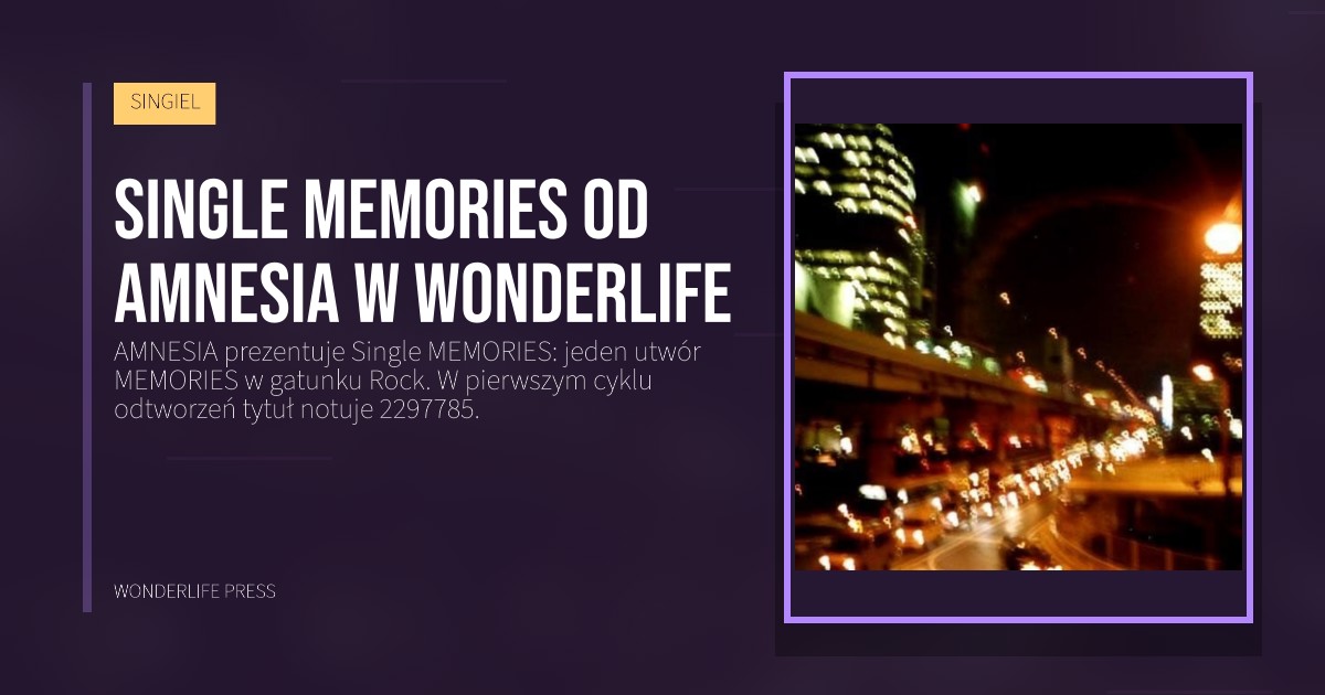 Wonderlife Press: Single MEMORIES od AMNESIA w Wonderlife. okładka wydawnictwa. SINGIEL.