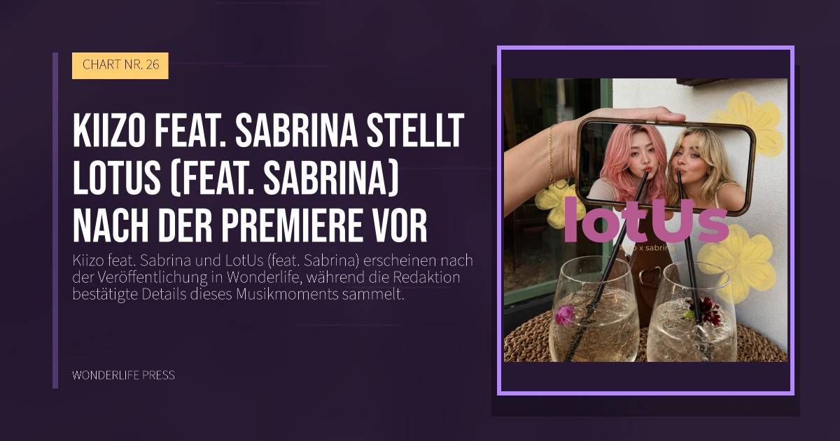 Wonderlife Press: Kiizo feat. Sabrina stellt LotUs (feat. Sabrina) nach der Premiere vor. Veröffentlichungscover. CHART NR. 26.