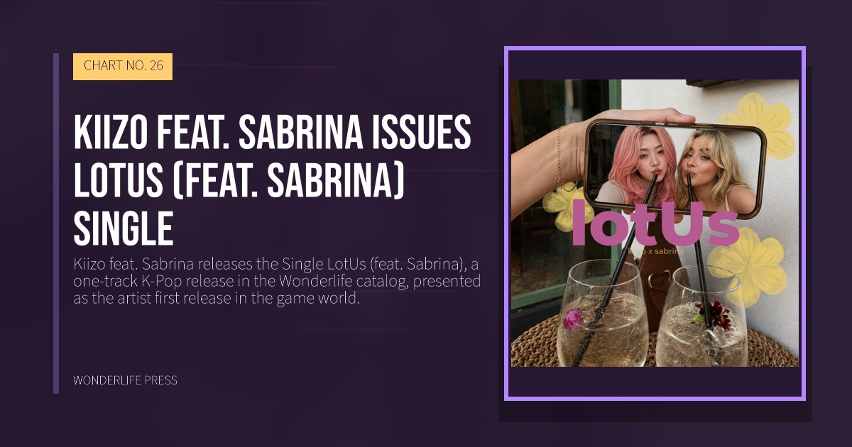 Wonderlife Press: Kiizo feat. Sabrina issues LotUs (feat. Sabrina) single. release artwork. CHART NO. 26.