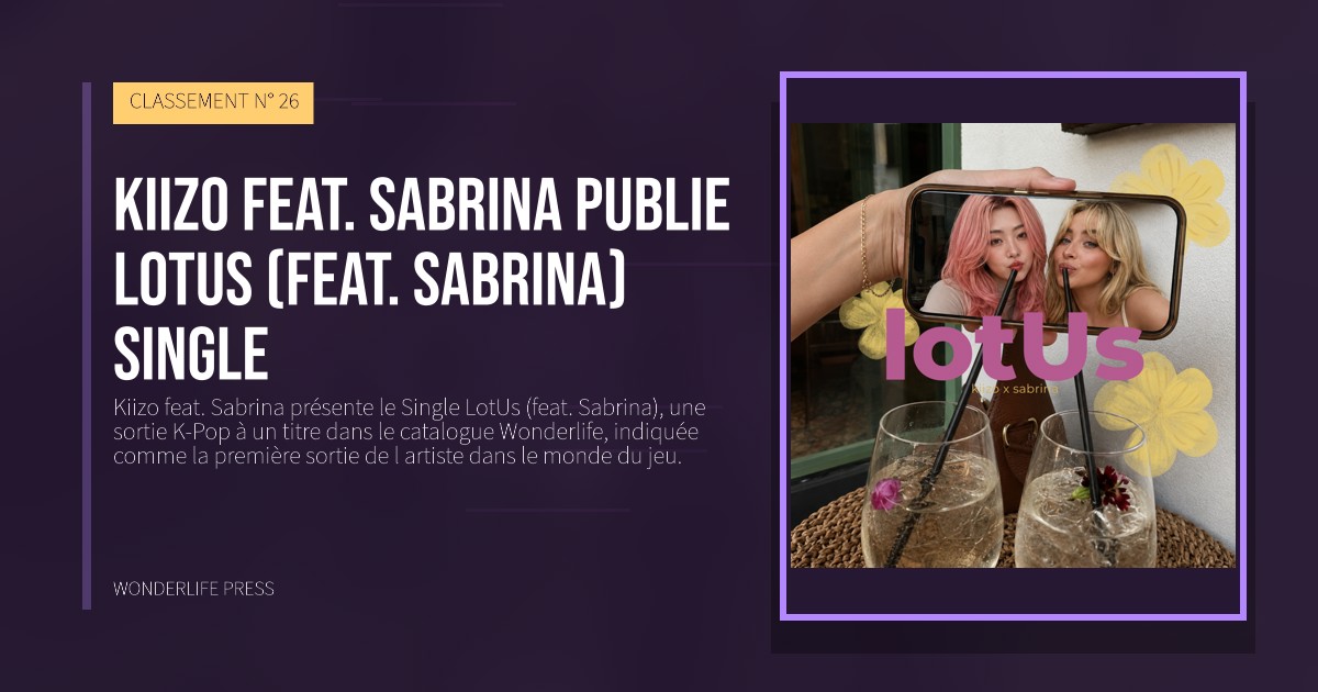 Wonderlife Press: Kiizo feat. Sabrina publie LotUs (feat. Sabrina) single. pochette de la sortie. CLASSEMENT N° 26.